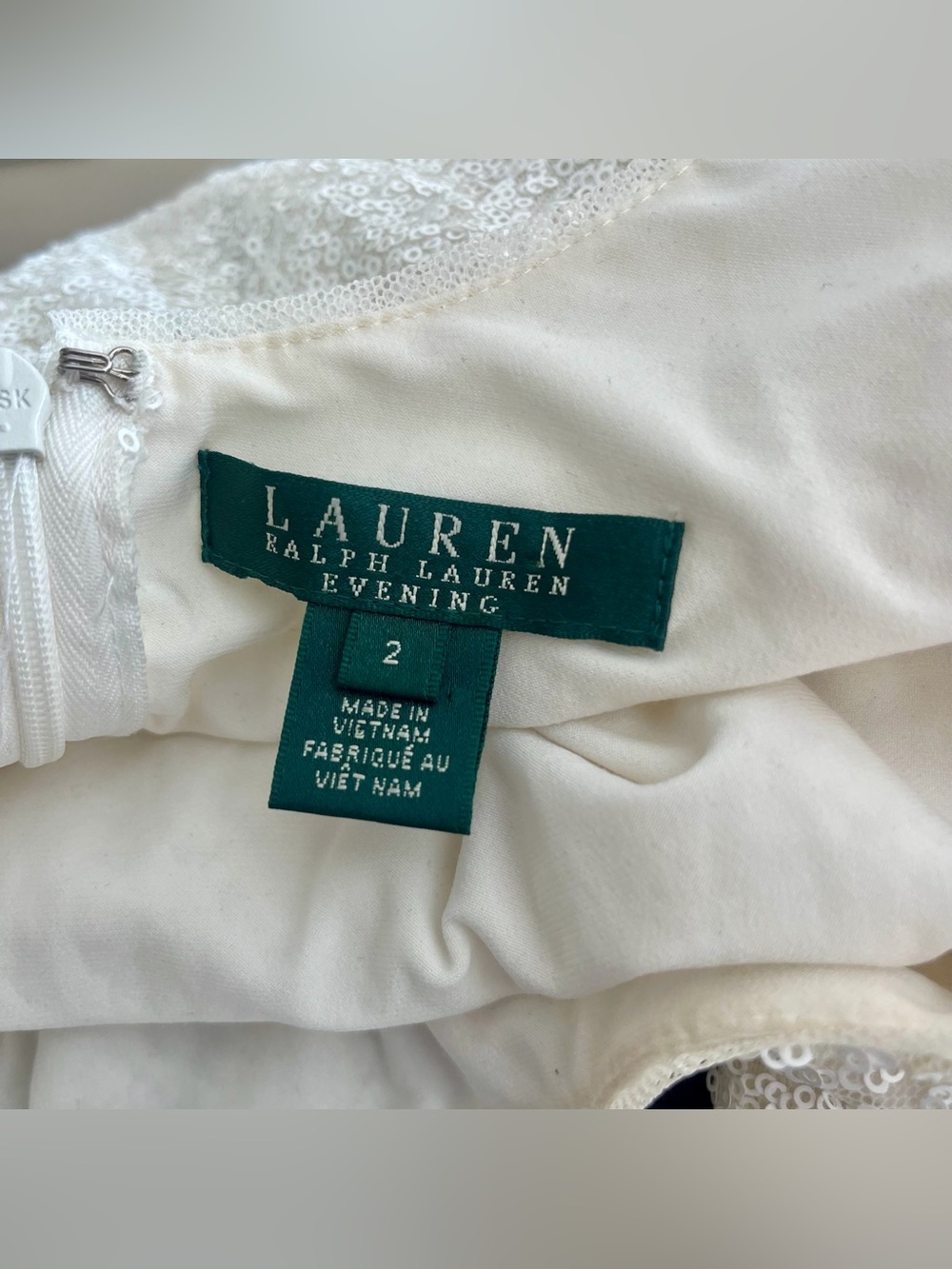Lauren Ralph Lauren Evening Sequin Long Sleeve Boat Neck Top White Sz 2 - Picture 15 of 16